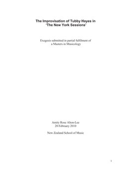 The Improvisation of Tubby Hayes in ‘The New York Sessions’