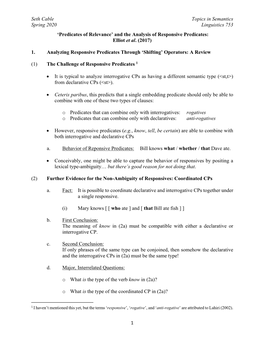 Predicates of Relevance’ and the Analysis of Responsive Predicates: Elliot Et Al