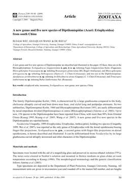 Zootaxa, a New Genus and Five New Species of Diptilomiopidae (Acari