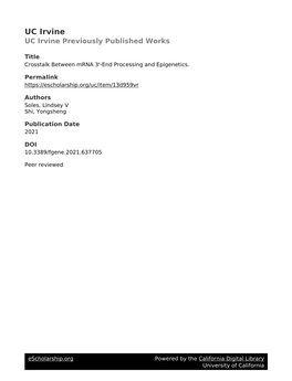 Crosstalk Between Mrna 3'-End Processing and Epigenetics