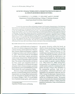 GENETIC CHARACTERIZATION and BOTTLENECK STUDIES in KATHIAWARI HORSE BREED of INDIA P. G. KORINGA' , C. G. JOSHI, J. V. SOLANKF A