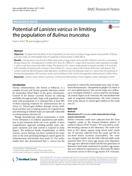 Potential of Lanistes Varicus in Limiting the Population of Bulinus Truncatus Francis Anto1* and Langbong Bimi2