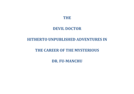 The Devil Doctor Hitherto Unpublished Adventures In
