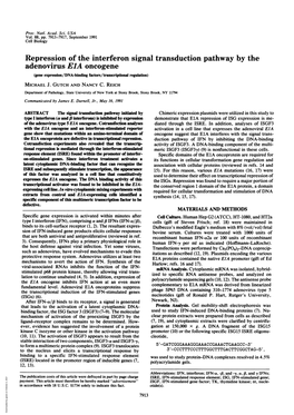 Repression of the Interferon Signal Transduction Pathway by the Adenovirus EIA Oncogene (Gene Expression/DNA-Binding Factors/Transcriptional Regulation) MICHAEL J