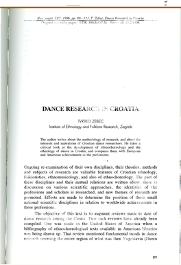 Dance Research in Croatia Original Scientific Paper UDK 394.3(497.5) Received: 15.2.1996