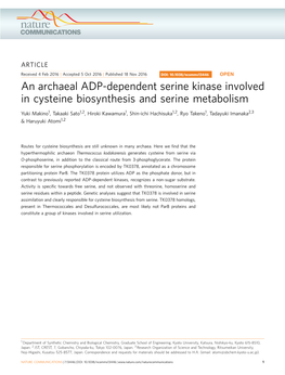 An Archaeal ADP-Dependent Serine Kinase Involved in Cysteine Biosynthesis and Serine Metabolism