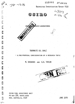 N N TASMANITE OIL SHALE O - A.PRE-PROPOSAL CONSIDERATION of a RESEARCH TOPIC C M