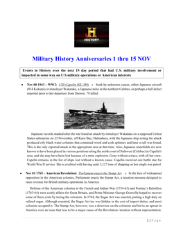 Military History Anniversaries 1 Thru 15 NOV
