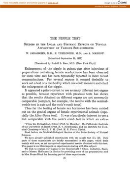 The Nipple Test Studies in the Local and Systemic Effects on Topical Application of Various Sex-Hormones W