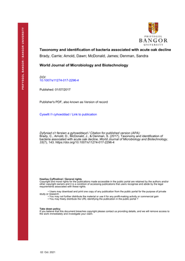 2017-Taxonomy and Identification of Bacteria Associated with Acute Oak Decline