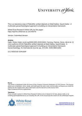 Paleolithic Artifact Deposits at Wadi Dabsa, Saudi Arabia : a Multiscalar Geoarchaeological Approach to Building an Interpretative Framework