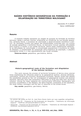 Raízes Histórico-Geográficas Da Formação E Dilapidação Do Território Boliviano1