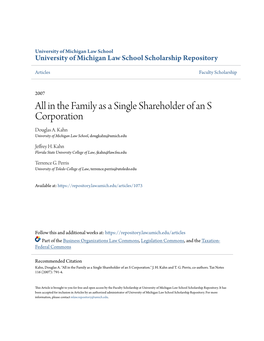 All in the Family As a Single Shareholder of an S Corporation Douglas A