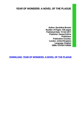 Year of Wonders: a Novel of the Plague Download Free