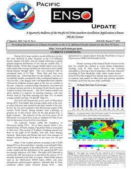 Pacific ENSO Update: 1St Quarter 2015