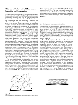 Thiol-Based Self-Assembled Monolayers: Brief Overview of the Types of Thiol-Based Adsorbates Used to Form Sams