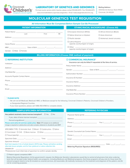 Molecular Genetics Lab Requisition