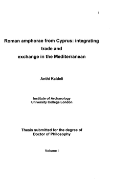 Roman Amphorae from Cyprus: Integrating Trade and Exchange in the Mediterranean