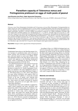 Parasitism Capacity of Telenomus Remus and Trichogramma Pretiosum on Eggs of Moth Pests of Peanut