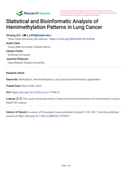 Statistical and Bioinformatic Analysis of Hemimethylation Patterns in Lung Cancer
