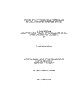 Studies of Fatty Acid Binding Proteins and Inflammatory Lipids in Adipose Biology