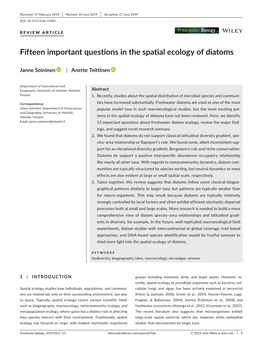 Fifteen Important Questions in the Spatial Ecology of Diatoms