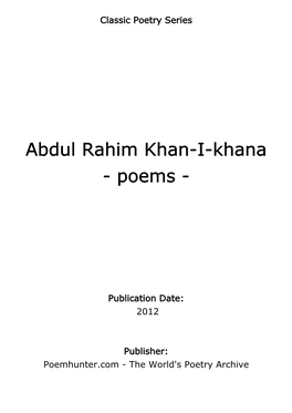 Abdul Rahim Khan-I-Khana - Poems