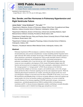 Sex, Gender, and Sex Hormones in Pulmonary Hypertension and Right Ventricular Failure