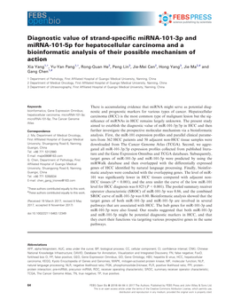 Diagnostic Value of Strand-Specific Mirna-101-3P and Mirna-101-5P