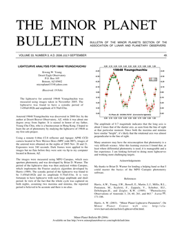 The Minor Planet Bulletin Lost a Friend on Agreement with That Reported by Ivanova Et Al