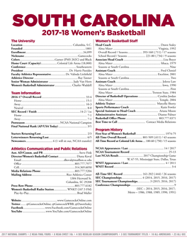 SOUTH CAROLINA 2017-18 Women’S Basketball the University Women’S Basketball Staff Location