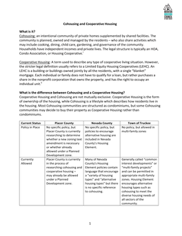 1 Cohousing and Cooperative Housing What Is It? Cohousing: An