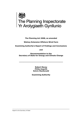 The Planning Act 2008, As Amended Walney Extension Offshore Wind