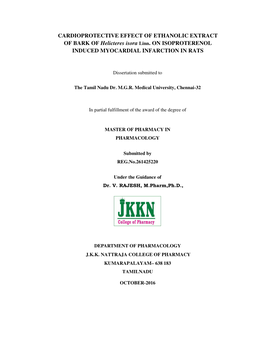 CARDIOPROTECTIVE EFFECT of ETHANOLIC EXTRACT of BARK of Helicteres Isora Linn