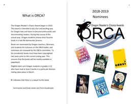 2018-2019 Nominees What Is ORCA?