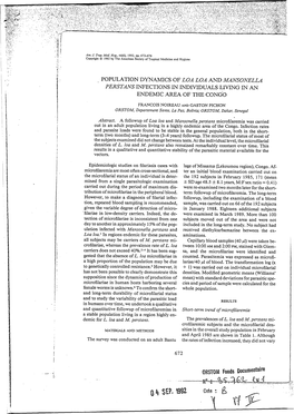 Population Dynamics of Loa Loa and Mansonella Perstans Infections in Individuals Living in an Endemic Area of the Congö