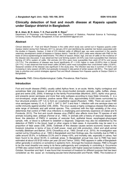 Clinically Detection of Foot and Mouth Disease at Kapasia Upazila Under Gazipur Dristrict in Bangladesh