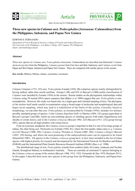 Three New Species in Calamus Sect. Podocephalus (Arecaceae: Calamoideae) from the Philippines, Indonesia, and Papua New Guinea