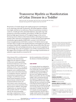 Transverse Myelitis As Manifestation of Celiac Disease in a Toddler