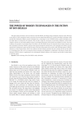 The Power of Modern Technologies in the Fiction of Don Delillo the Power of Modern Technologies in the Fiction of Don Delillo