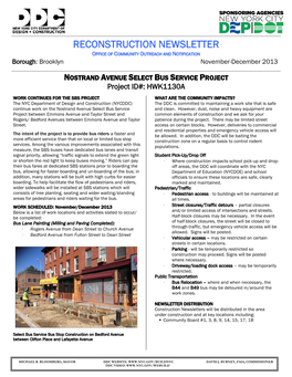 RECONSTRUCTION NEWSLETTER OFFICE of COMMUNITY OUTREACH and NOTIFICATION Borough: Brooklyn November-December 2013