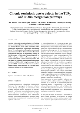 Chronic Yersiniosis Due to Defects in the TLR5 and NOD2 Recognition Pathways