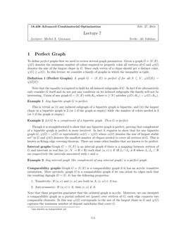 Lecture 7 1 Perfect Graph