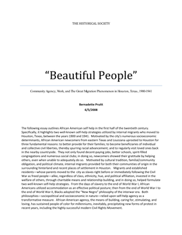 Agency, Work and the Great Migration in Houston, 1900-1941