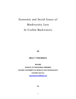 Economic and Social Issues of Biodiversity Loss in Cochin Backwaters