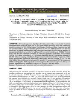 Extent of Suppression of Leaf Folder, Cnaphalocrocis Medinalis, Guen