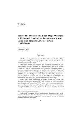 A Historical Analysis of Transparency and Campaign Finance Law in Taiwan (1935-2004)