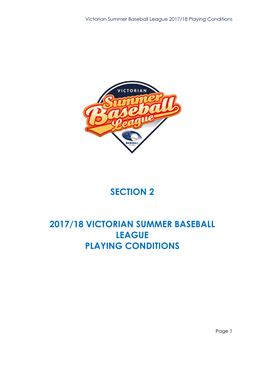 Section 2 2017/18 Victorian Summer Baseball League