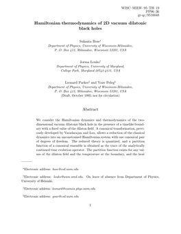 Hamiltonian Thermodynamics of 2D Vacuum Dilatonic Black Holes