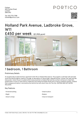 Holland Park Avenue, Ladbroke Grove, W11 £450 Per Week